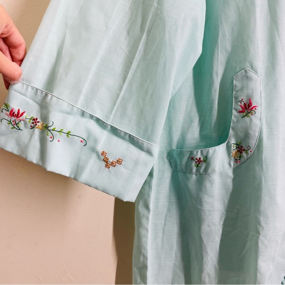 Vintage Chinese Traditional Embroidered House Robe Aqua Blue size M (40) - Picture 4 of 9